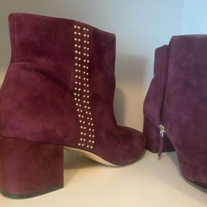 White House Black Market Shoes | White House Black Market Burgundy Wine Suede Gold Zip Ankle Boots | Color: Gold/Purple | Size: 10 | Absrenewal's